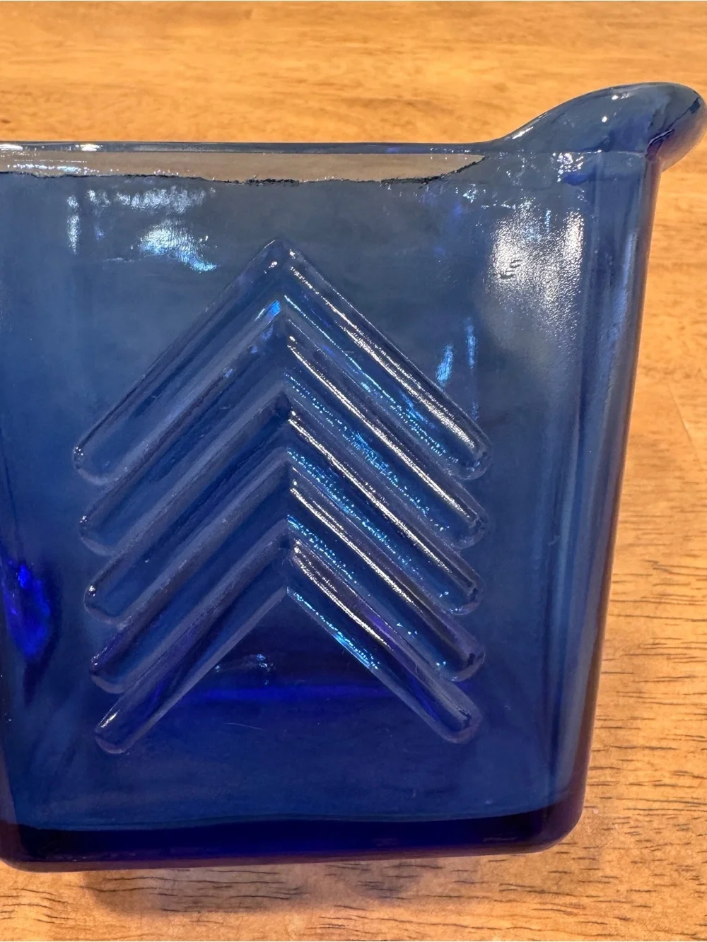 Vintage Hazel-Atlas Chevron Cobalt Blue Mini Glass Pitcher